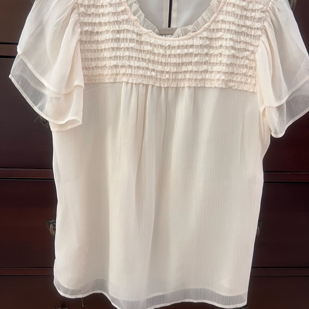 LOFT Cream Ruffled Blouse